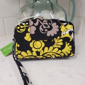 Vera Bradley Baroque Black and Yellow Floral Smartphone Wristlet